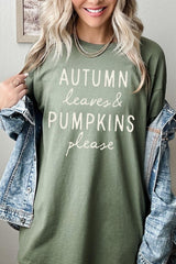 5000-E3158 Autumn Leaves Pumpkins Graphic Heavy Cotton Tee $9