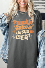 5000P-E3164 Pumpkin Spice & Jesus Graphic Plus Heavy Cotton Tee $12.75