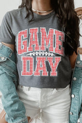 US3001-E3126 Red Gingham Game Day Graphic Tee $12.5
