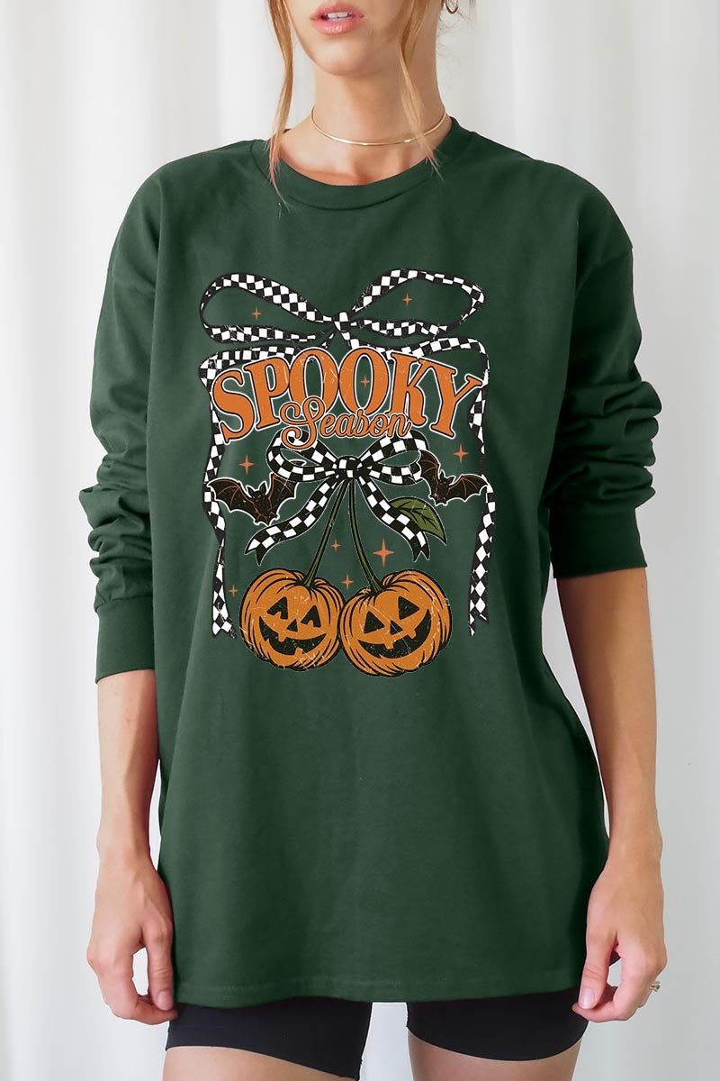 UL240P-E3085 Pumpkin Cherries Graphic Plus Long Sleeve Tee $17
