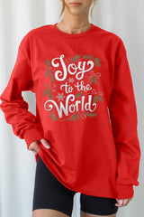 UL240P-E3221 Joy to the World Christmas Graphic Plus Long Sleeve Tee $17