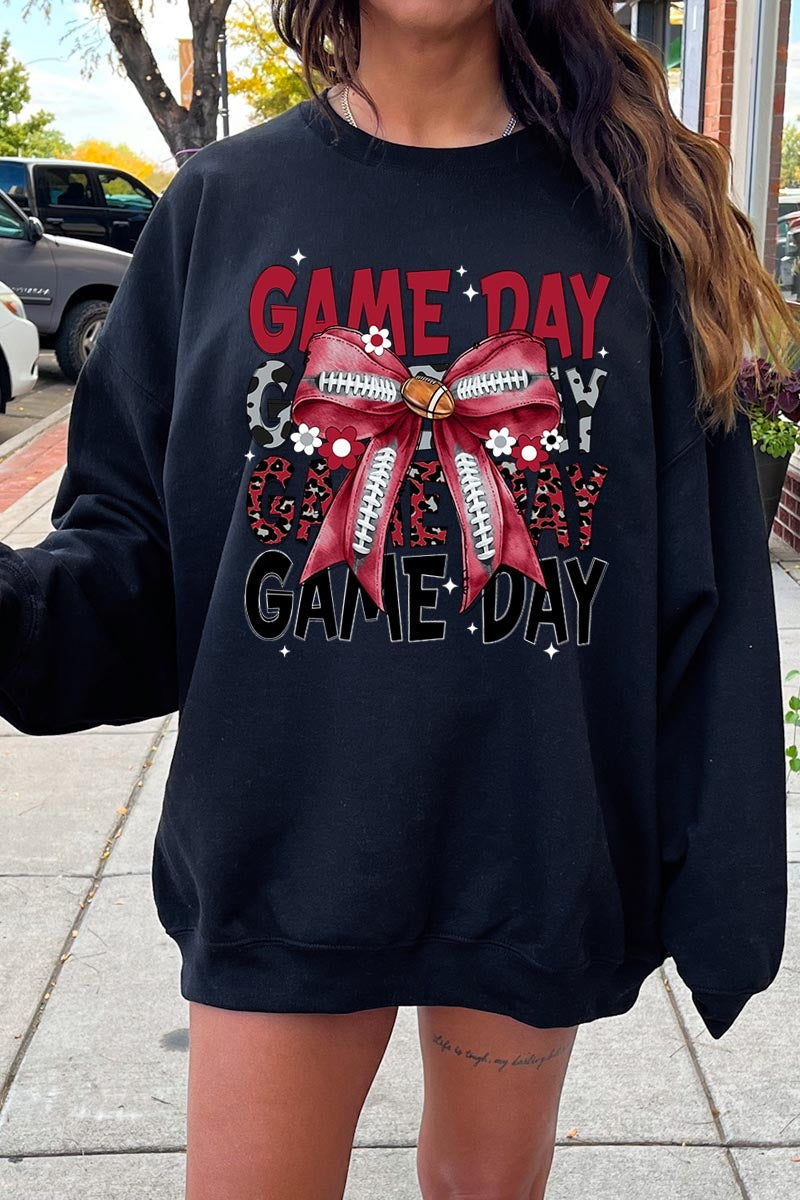 UL180-E3093 Red Silver Football Game Day Bow Sweatshirt $20