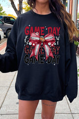 UL180P-E3093 Red Silver Football Game Day Bow Plus Sweatshirt $25