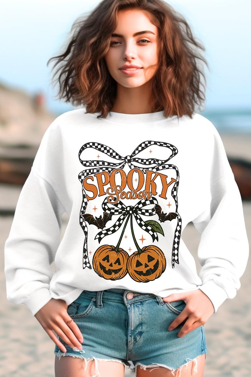 UL180P-E3085 Pumpkin Cherries Graphic Plus Sweatshirt $25