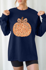 UL240P-E3135 Floral Fall Pumpkin Graphic Plus Long Sleeve Tee $17