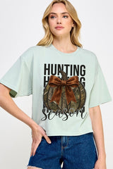 CTS-E3190 Hunting Pumpkin Bow Graphic Relaxed Crop Top $11