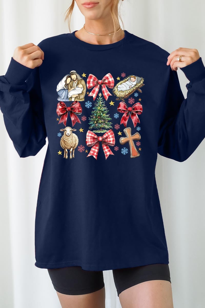 UL240-E3219 Nativity Scene Christmas Graphic Long Sleeve Tee $13.75