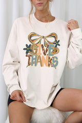 UL240-E3154 Give Thanks Bow Graphic Long Sleeve Tee $13.75