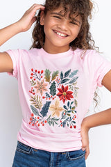US3001Y-E3186Z Floral Christmas Kids Graphic Tee $11