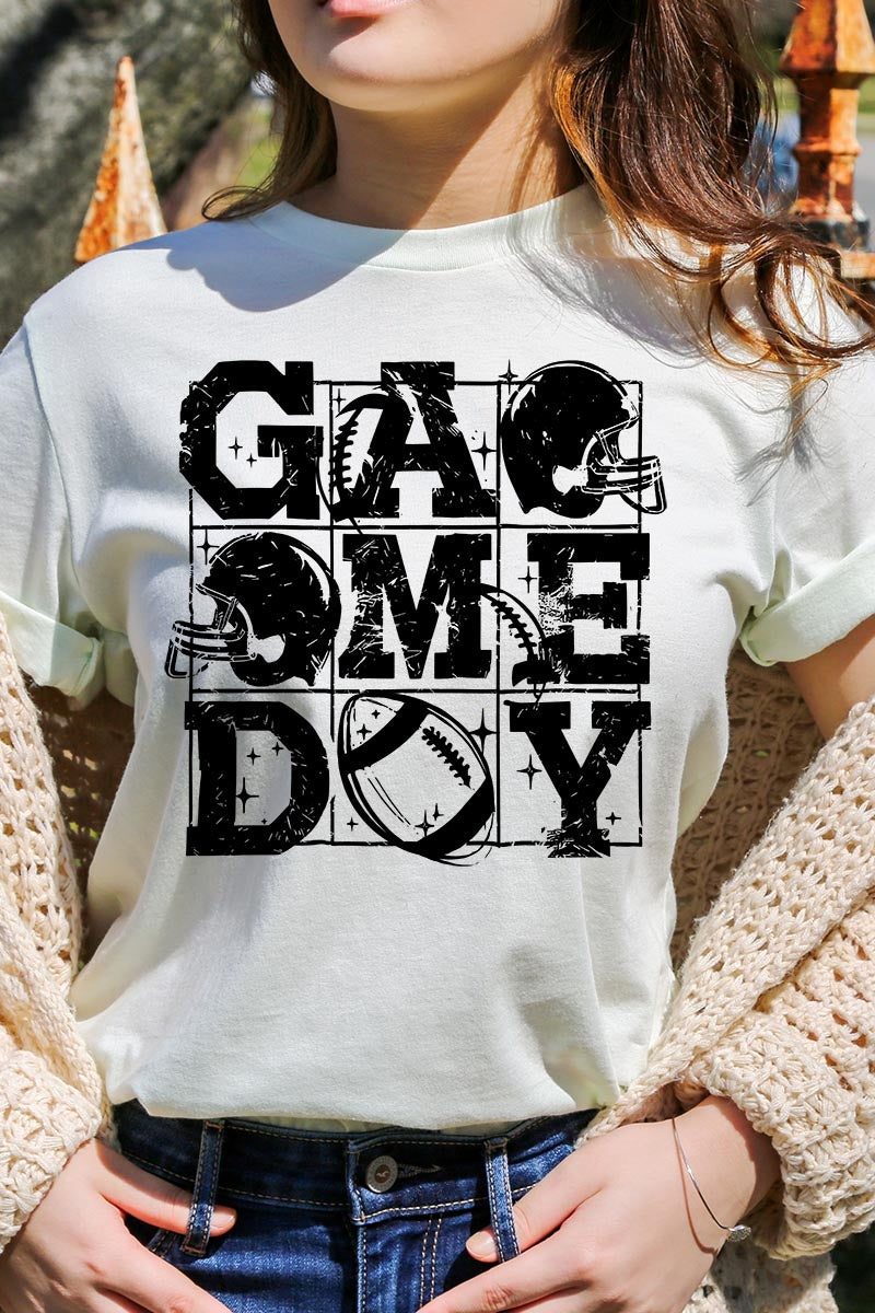 US3001-E3073 Distressed Game Day Graphic Tee $12.5