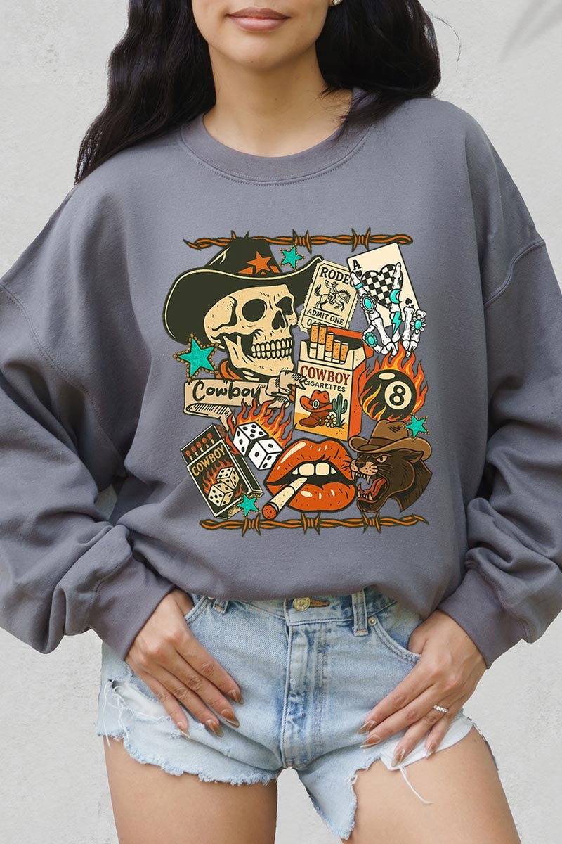 UL180P-E3096 Vintage Western Collage Graphic Plus Sweatshirt $25