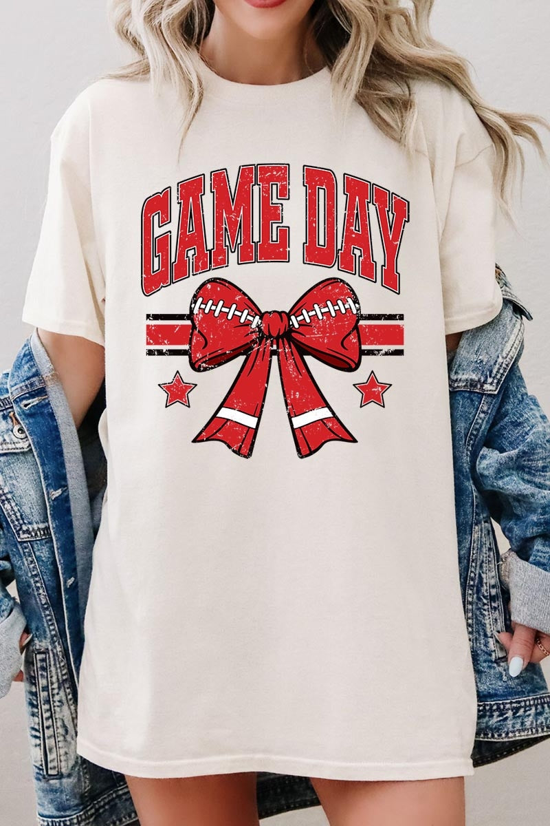 5000P-E3062 Red Football Bow Graphic Plus Heavy Cotton Tee $12.75