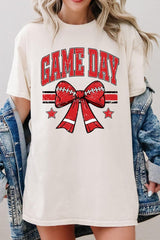 5000-E3062 Red Game Day Football Bow Graphic Heavy Cotton Tee $9