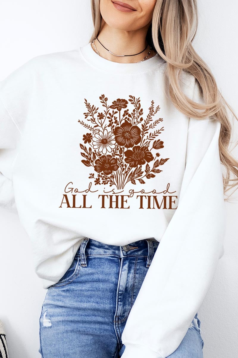 UL180P-E3116 God Is Good Floral Graphic Plus Sweatshirt $25
