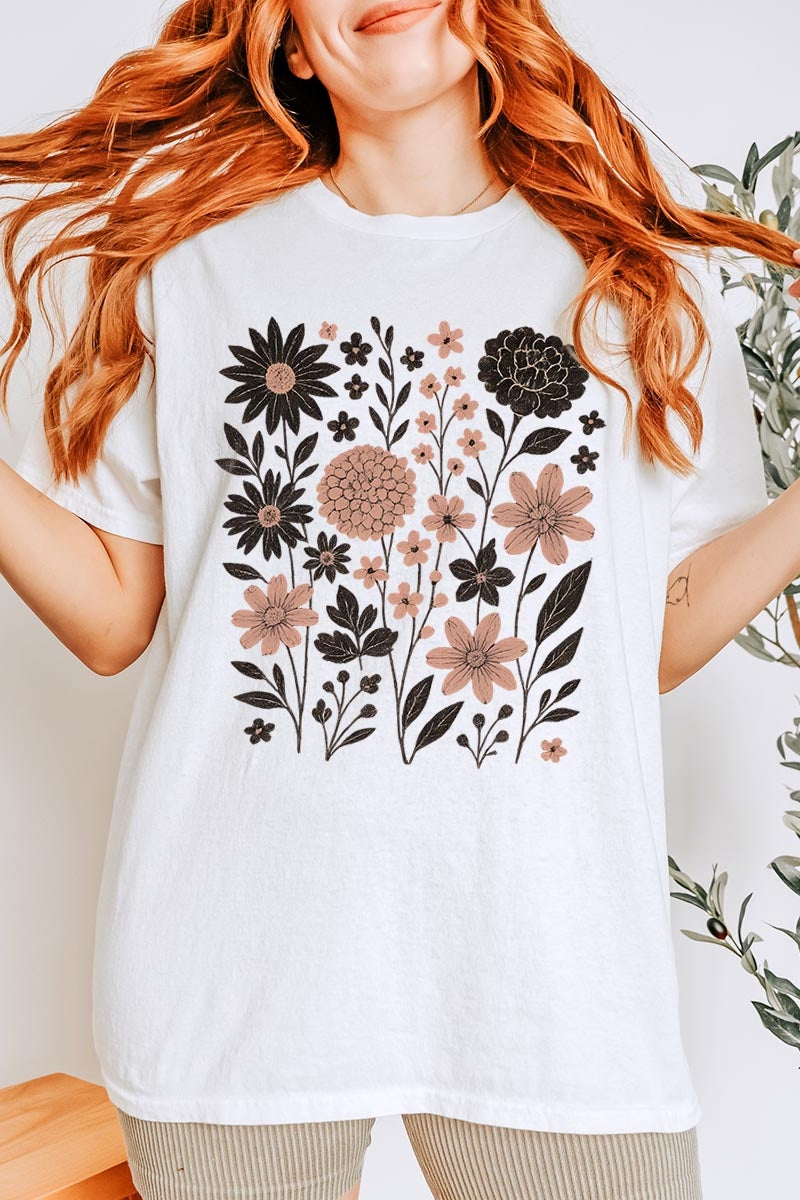 5000P-E3178 Fall Floral Garden Graphic Plus Heavy Cotton Tee $12.75