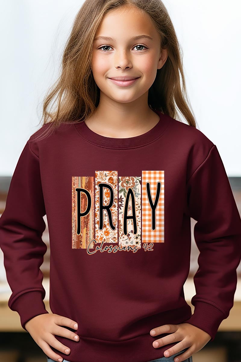 UL180B-E3166Z Pray Fall Christian Kids Graphic Sweatshirt $20