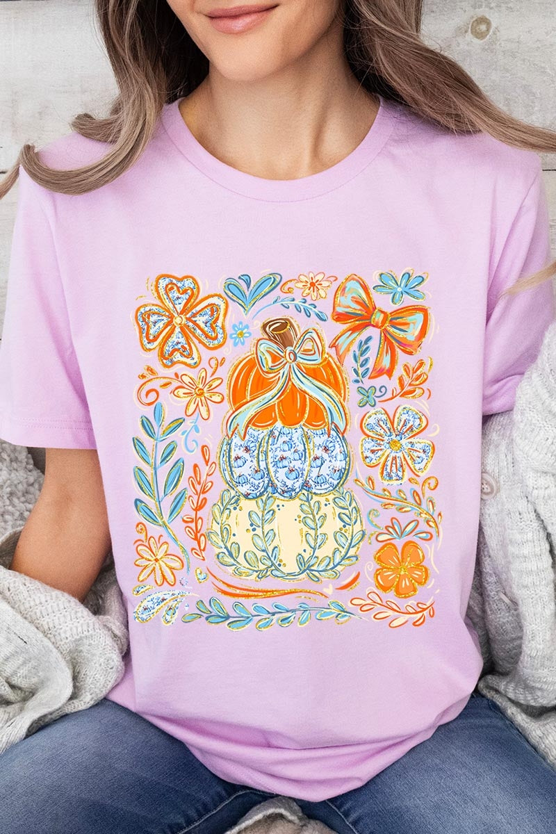 US3001P-E3153 Floral Pumpkin Stack Graphic Plus Tee $16