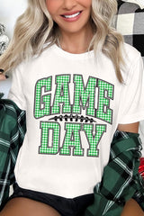 US3001-E3128 Green Gingham Game Day Graphic Tee $12.5
