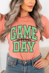 US3001-E3128 Green Gingham Game Day Graphic Tee $12.5