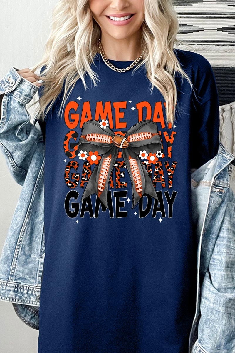 5000P-E3088 Orange Black Football Bow Plus Heavy Cotton Tee $12.75