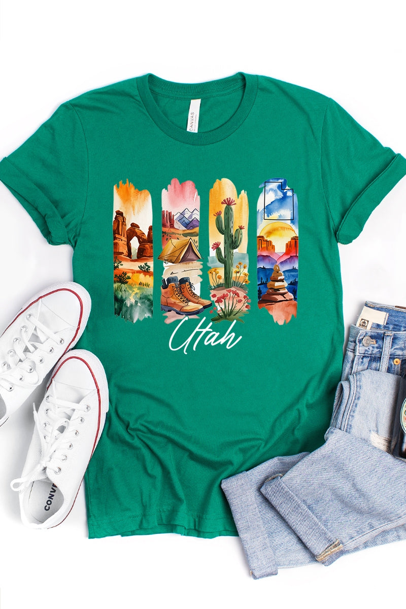 US3001P-E3061UT Utah State Brushstroke Graphic Plus Tee $16