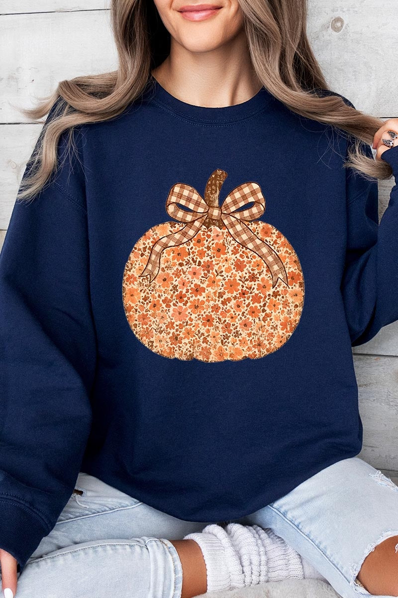 UL180-E3135 Floral Fall Pumpkin Graphic Sweatshirt $20