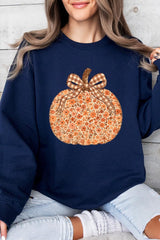 UL180P-E3135 Floral Fall Pumpkin Graphic Plus Sweatshirt $25