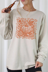 UL240-E3112 Fall Pumpkin Botanical Graphic Long Sleeve Tee $13.75