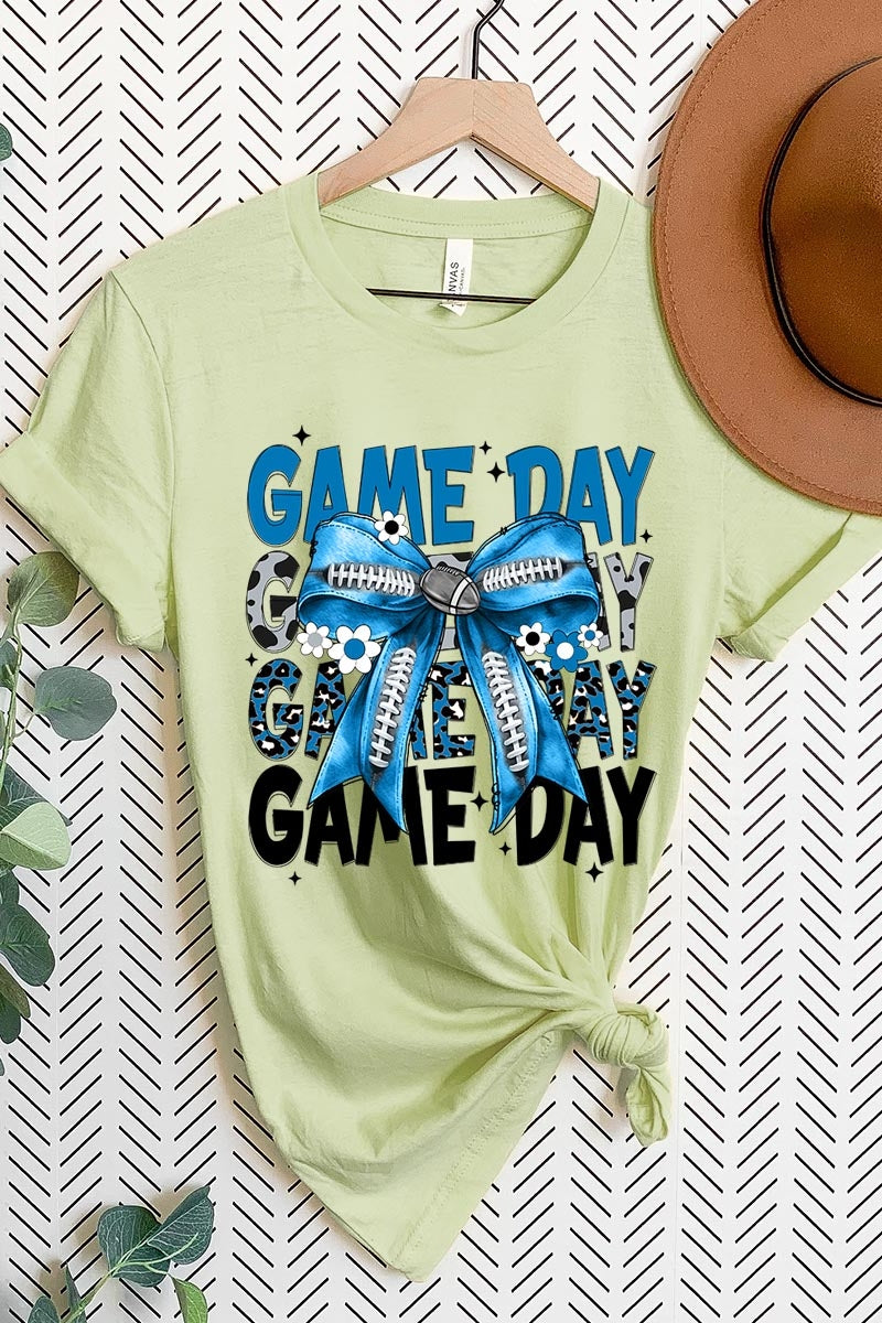 US3001P-E3089 Blue Silver Football Game Day Bow Graphic Plus Tee $16