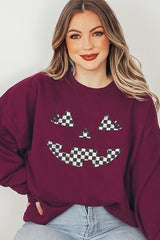 UL180-E3149 Checker Pumpkin Face Graphic Sweatshirt $20