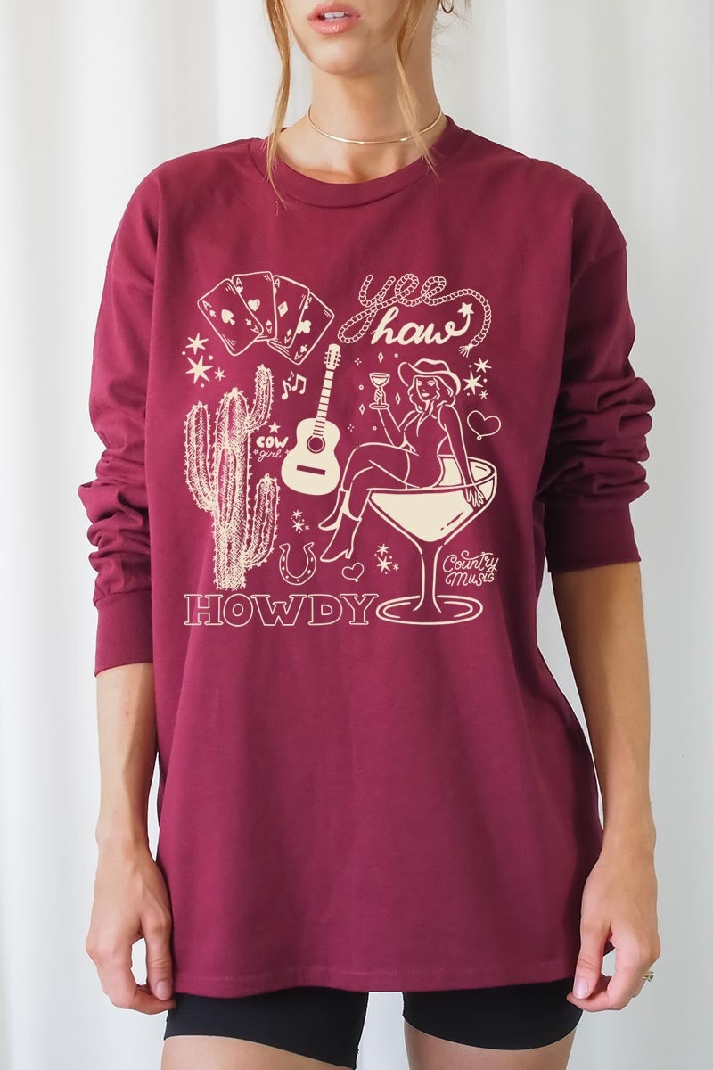 UL240P-E3097 Cowgirl Country Music Graphic Plus Long Sleeve Tee $17