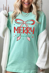 US3001P-E3197 Merry Christmas Bow Graphic Plus Tee $16