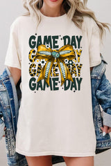 5000-E3090 Yellow Football Game Day Bow Heavy Cotton Tee $9