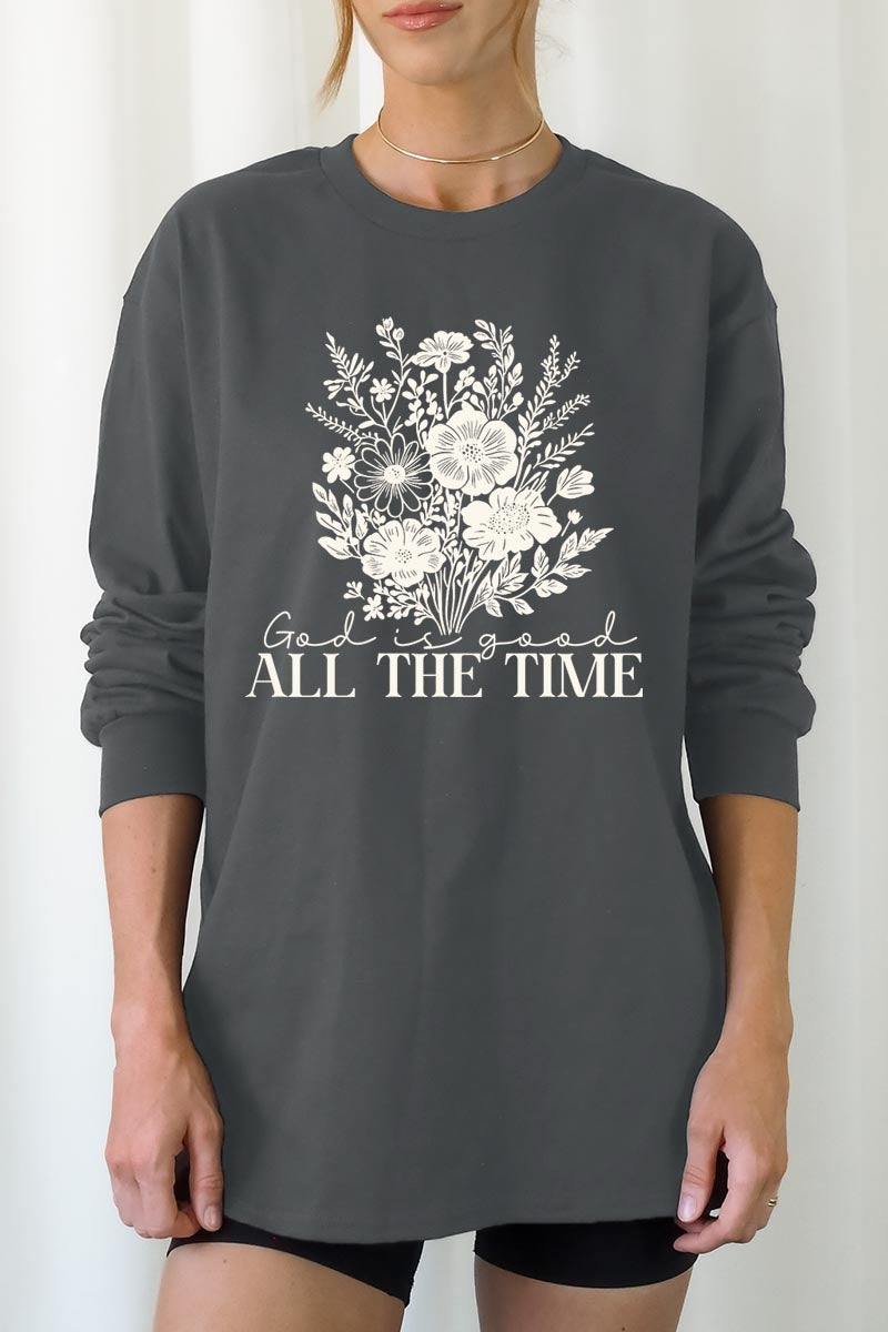 UL240P-E3116 God Is Good Floral Graphic Plus Long Sleeve Tee $17