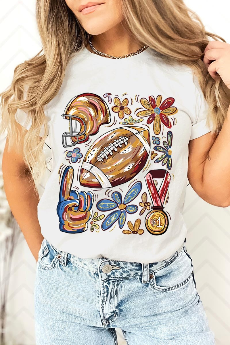 US3001-E3072 Retro Floral Football Graphic Tee $12.5