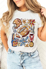 US3001-E3072 Retro Floral Football Graphic Tee $12.5