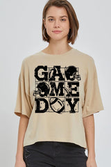 CTS-E3073 Distressed Game Day Graphic Relaxed Crop Top $11