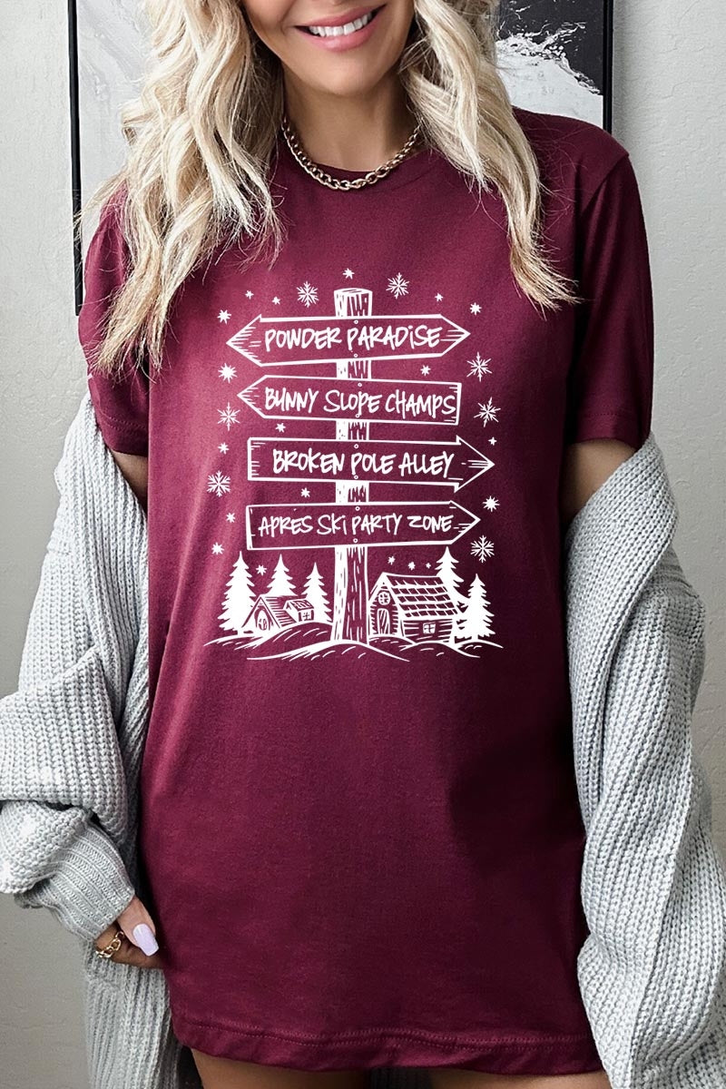 US3001-E3189 Ski Lodge Signs Graphic Tee $12.5