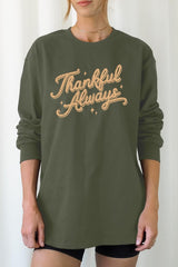 UL240P-E3168 Thankful Always Graphic Plus Long Sleeve Tee $17