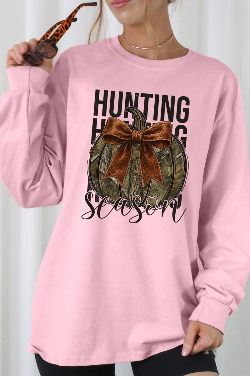 UL240P-E3190 Hunting Pumpkin Bow Graphic Plus Long Sleeve Tee $17