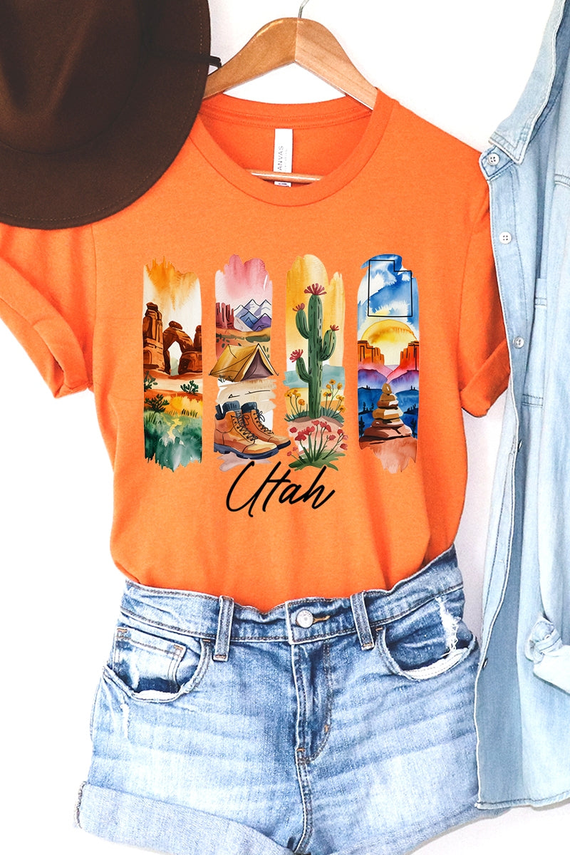 US3001P-E3061UT Utah State Brushstroke Graphic Plus Tee $16