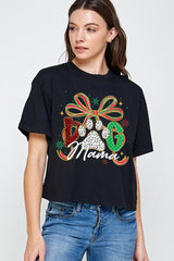 CTS-E3194 Dog Mama Christmas Paw Graphic Relaxed Crop Top $11