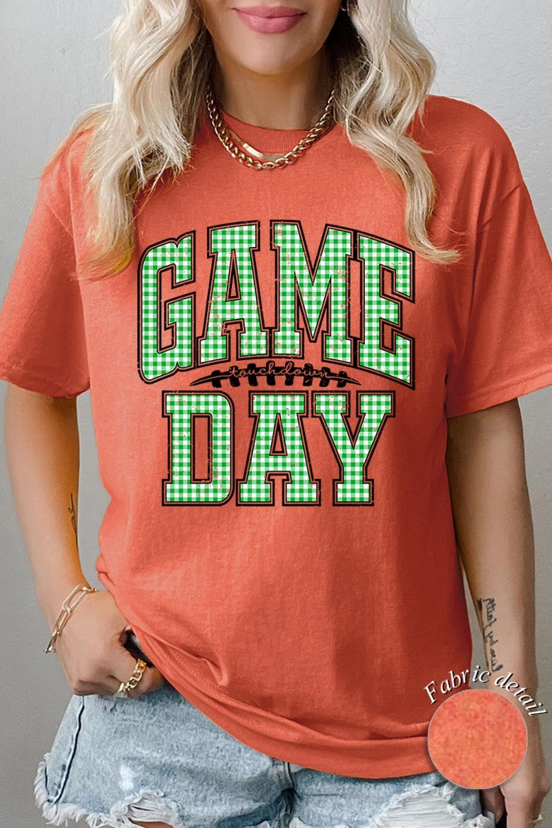 5000-E3128 Green Gingham Game Day Graphic Heavy Cotton Tee $9