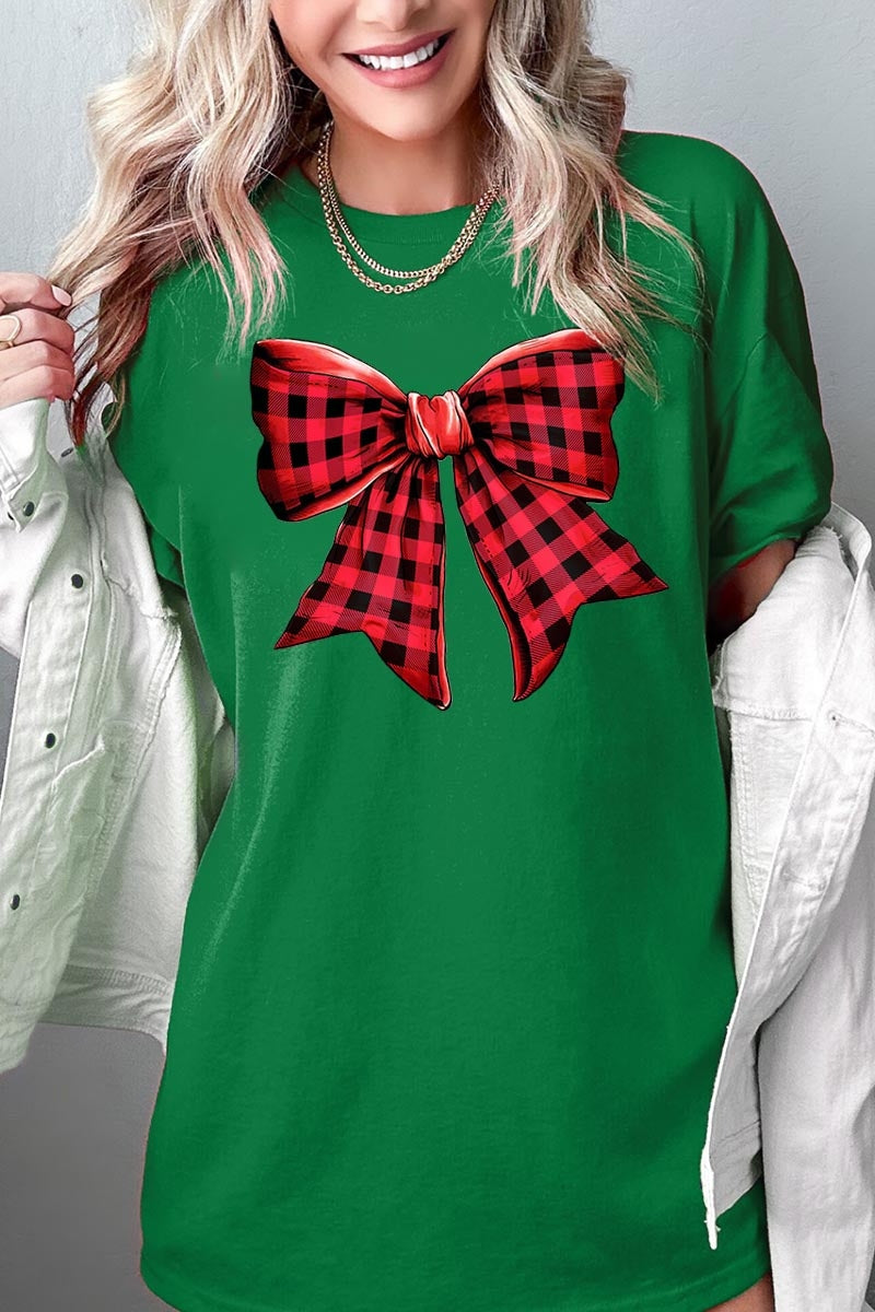 5000P-E3198 Red Buffalo Plaid Bow Graphic Plus Heavy Cotton Tee $12.75