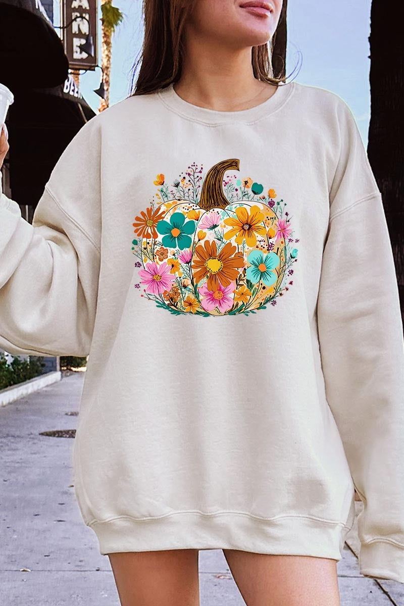 UL180-E3118 Floral Pumpkin Graphic Sweatshirt $20