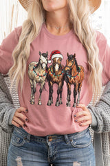 US3001P-E3182 Christmas Horses Graphic Plus Tee $16