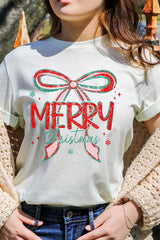 US3001-E3197 Merry Christmas Bow Graphic Tee $12.5