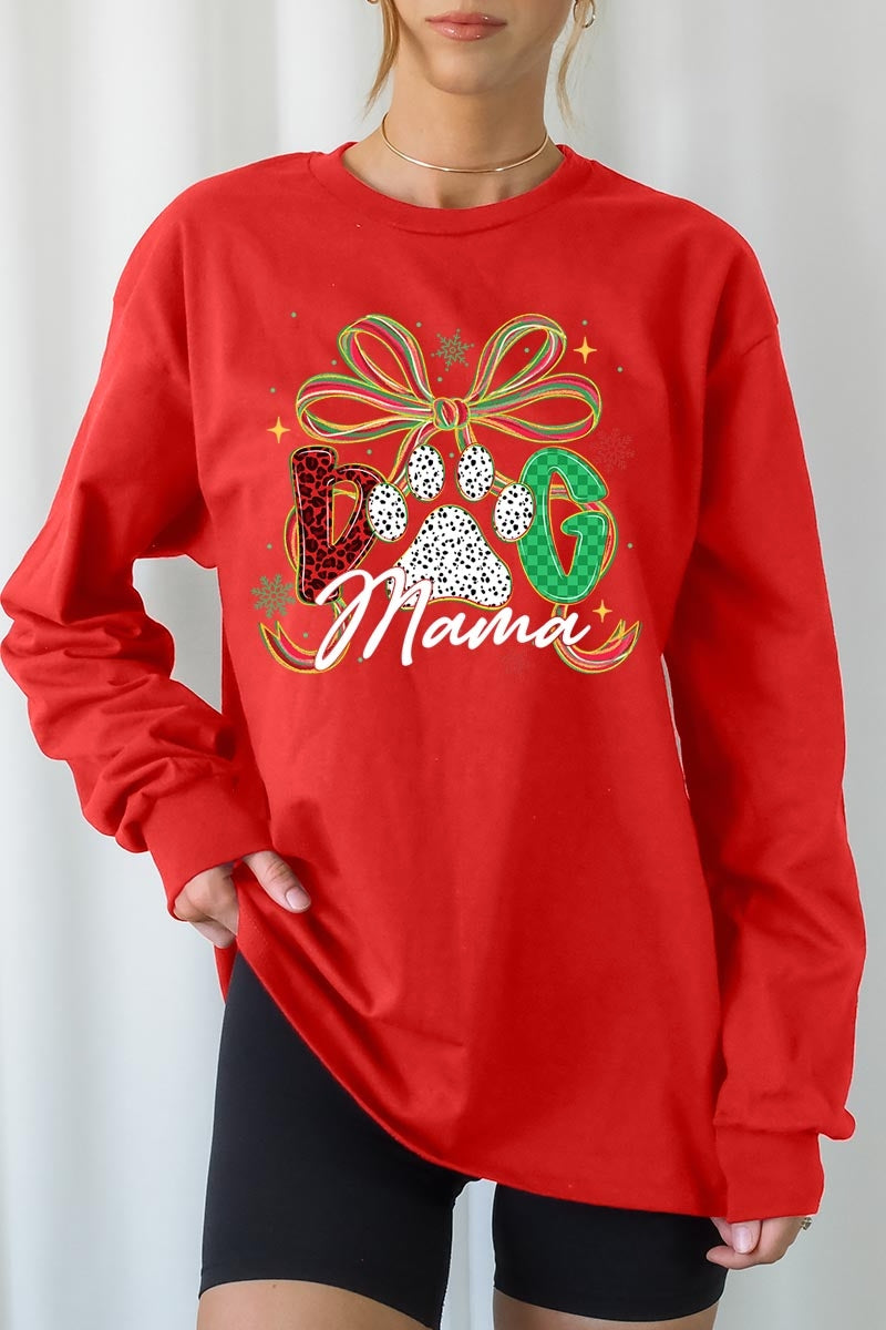 UL240-E3194 Dog Mama Christmas Paw Graphic Long Sleeve Tee $13.75