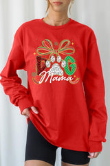 UL240-E3194 Dog Mama Christmas Paw Graphic Long Sleeve Tee $13.75