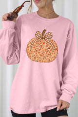 UL240P-E3135 Floral Fall Pumpkin Graphic Plus Long Sleeve Tee $17